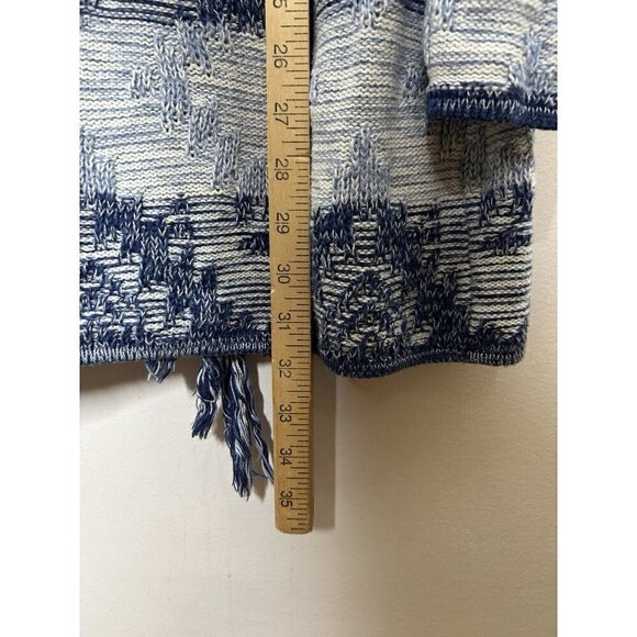 American Eagle Cotton Blue & White Open Fringe Cardigan Sweater Women's Small - Picture 8 of 10
